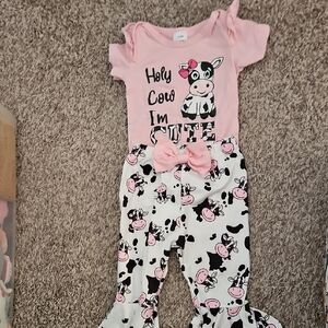 Pink Cow Print Baby Outfit